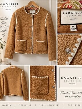 NWT! Bagatelle Collection Perfect Camel Faux Sherpa/Shearling Button Jacket